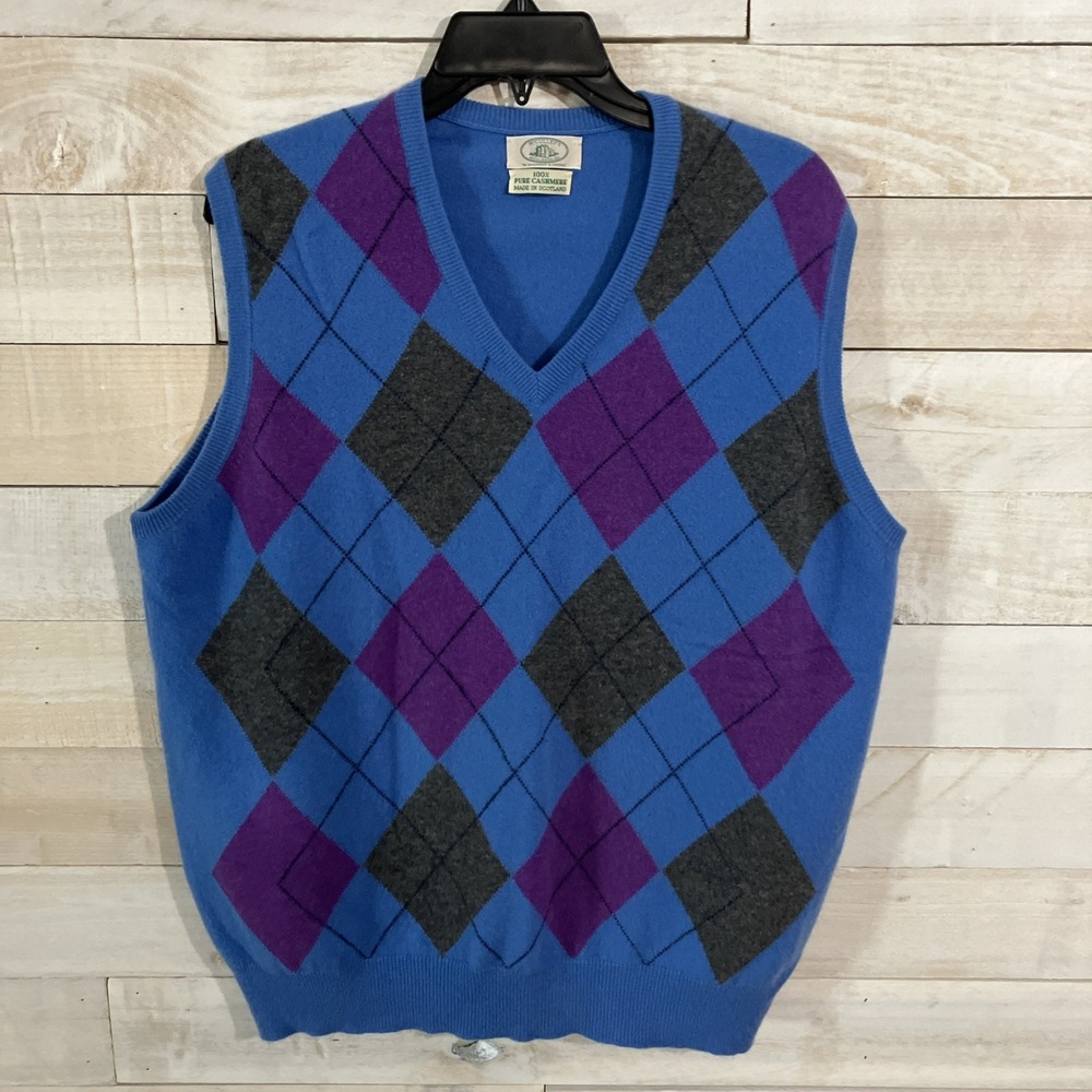 McCulleys 100% Pure Scottish Cashmere V-Neck Pullover Sweater Vest Large Blue